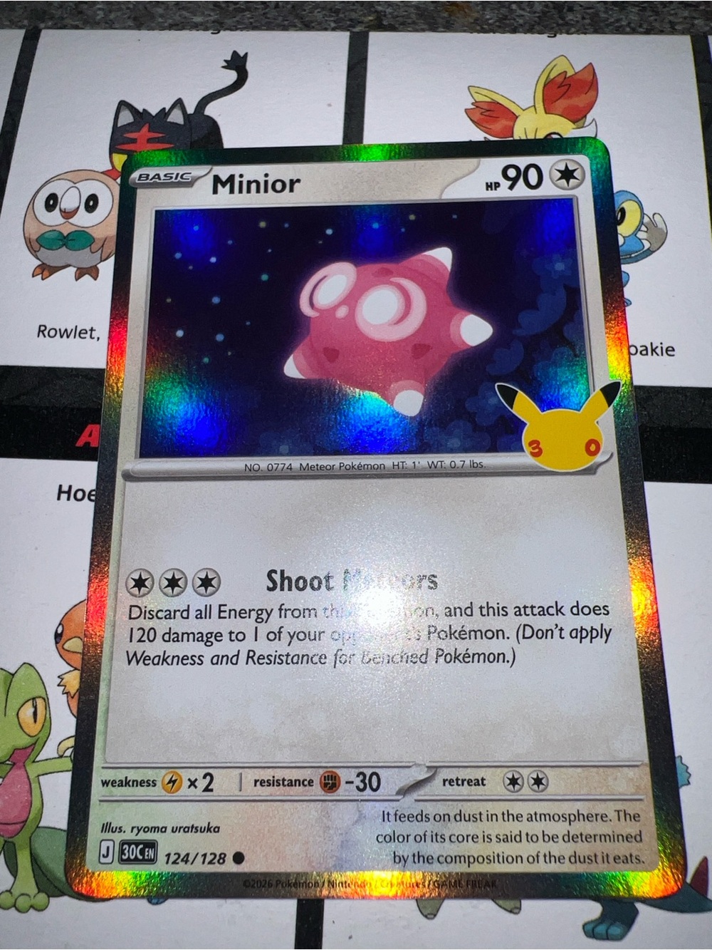 Pokemon Minior Holofoil Card Pink Core Holographic Stars 30th Anniversary